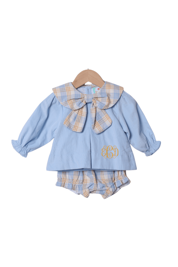 The Smocked Flamingo Apparel & Accessories Pre-Order Blue Plaid Corduroy Bloomer Set