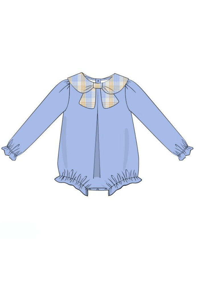 The Smocked Flamingo Apparel & Accessories Pre-Order Blue Plaid Corduroy Bow Bubble