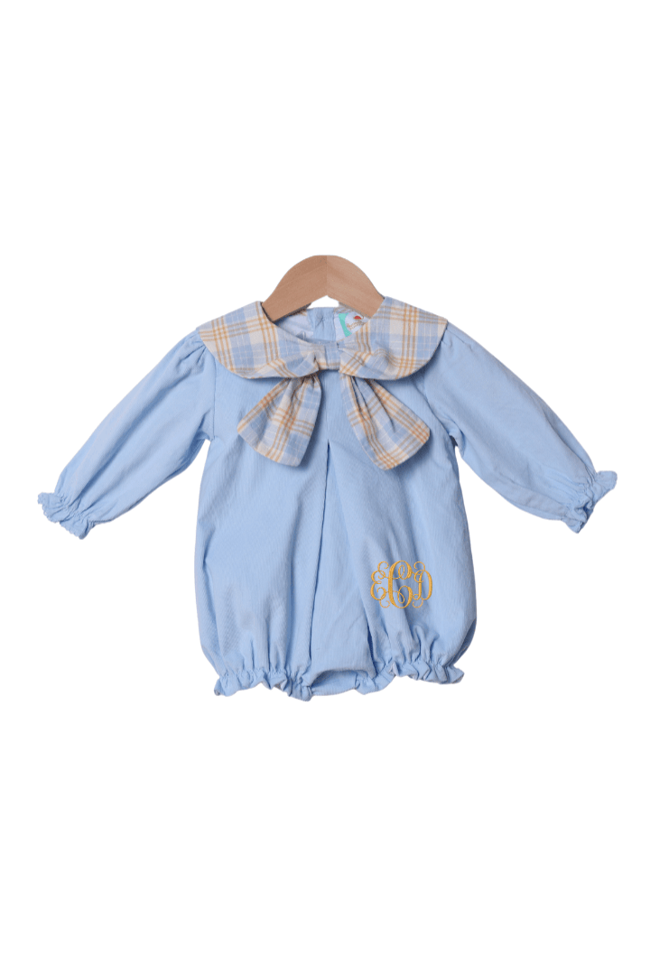 The Smocked Flamingo Apparel & Accessories Pre-Order Blue Plaid Corduroy Bow Bubble