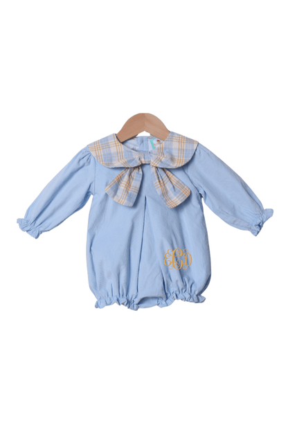 The Smocked Flamingo Apparel & Accessories Pre-Order Blue Plaid Corduroy Bow Bubble
