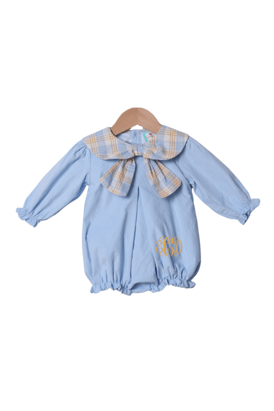 The Smocked Flamingo Apparel & Accessories Pre-Order Blue Plaid Corduroy Bow Bubble