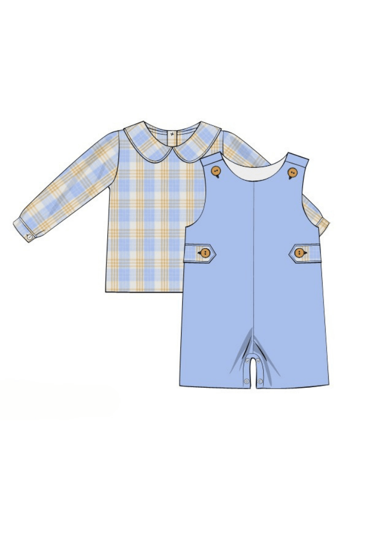 The Smocked Flamingo Apparel & Accessories Pre-Order Blue Plaid Corduroy Two Piece Longall