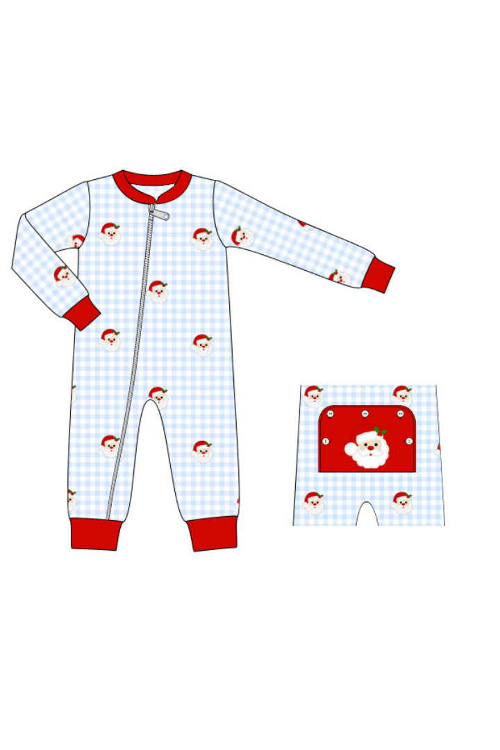 The Smocked Flamingo Apparel & Accessories Pre-Order Blue/Red Embroidered Santa Sleeper