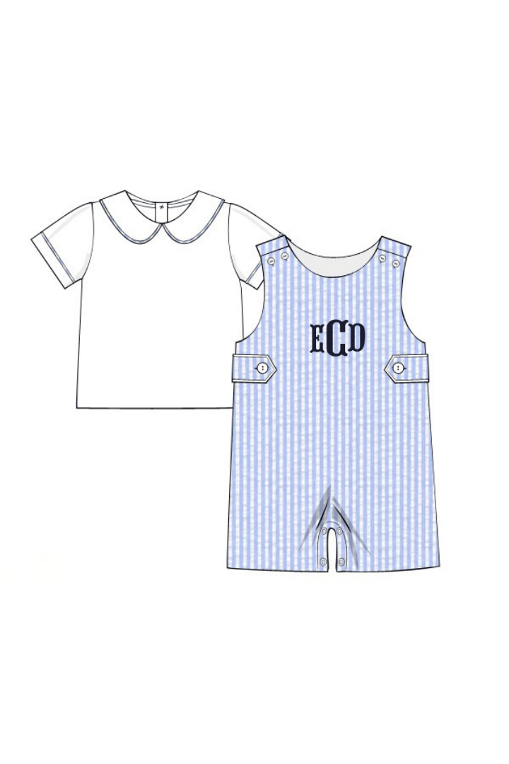 The Smocked Flamingo Apparel & Accessories Pre-Order Blue Seersucker 2Pc Jon Jon
