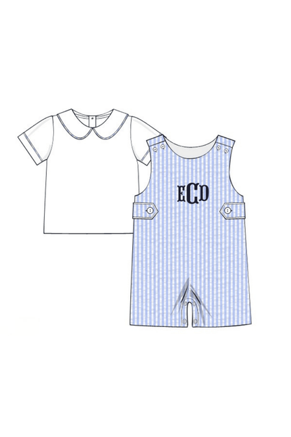The Smocked Flamingo Apparel & Accessories Pre-Order Blue Seersucker 2Pc Jon Jon