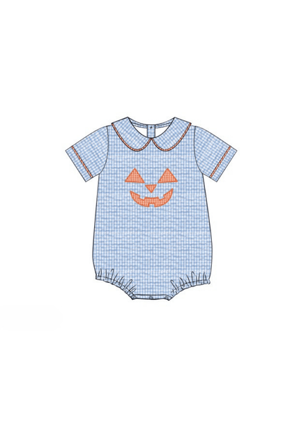 The Smocked Flamingo Apparel & Accessories Pre-Order Blue Seersucker Jack O Lantern Bubble