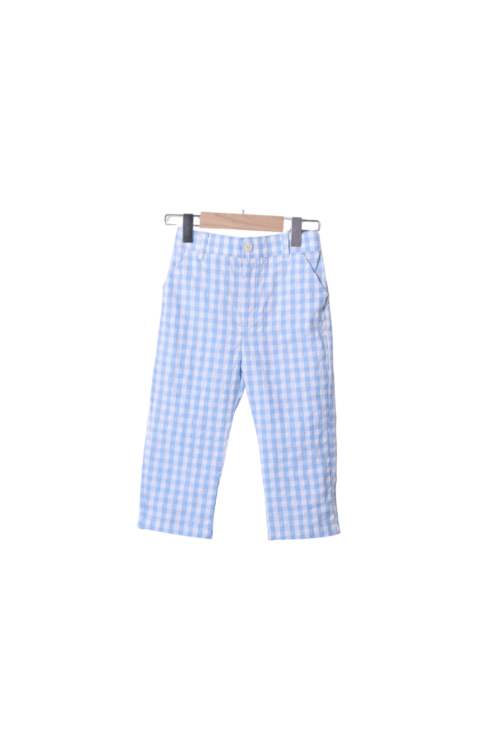 The Smocked Flamingo Apparel & Accessories Pre-Order Blue Seersucker Turkey Pant Set
