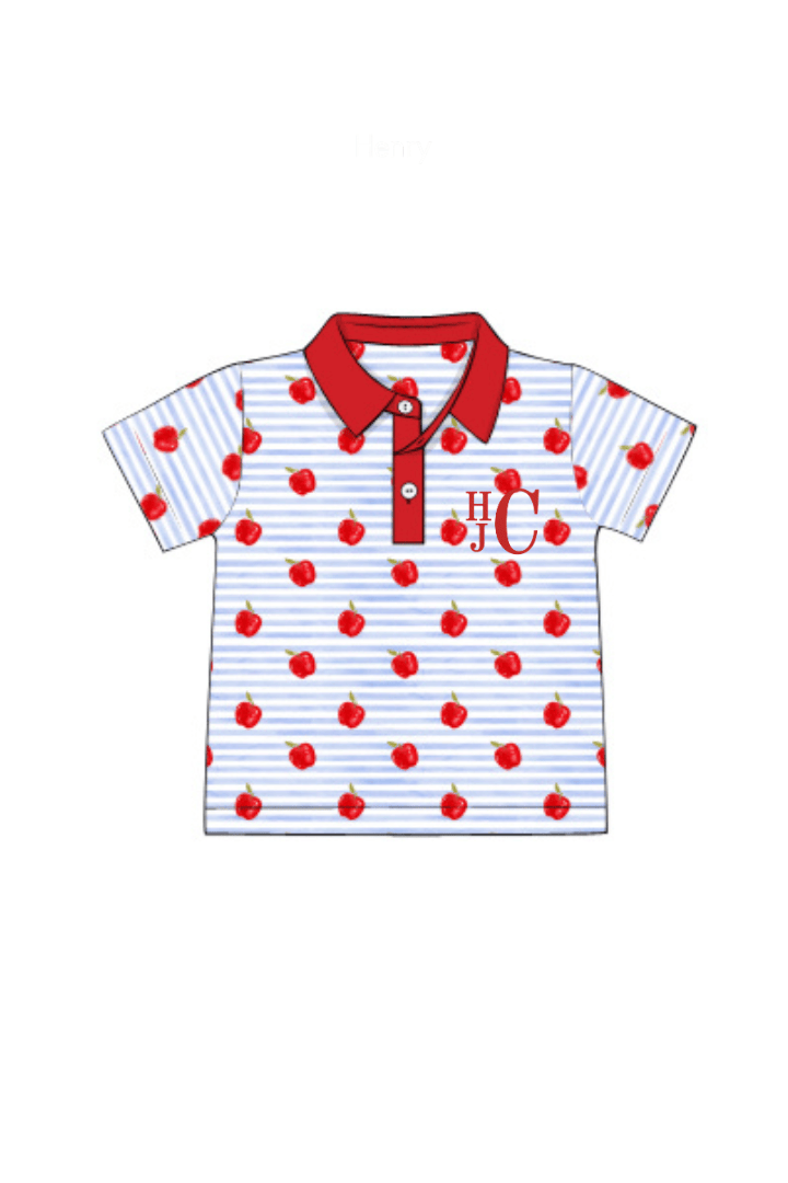 The Smocked Flamingo Apparel & Accessories Pre-Order Blue Stripe Apple Polo Shirt