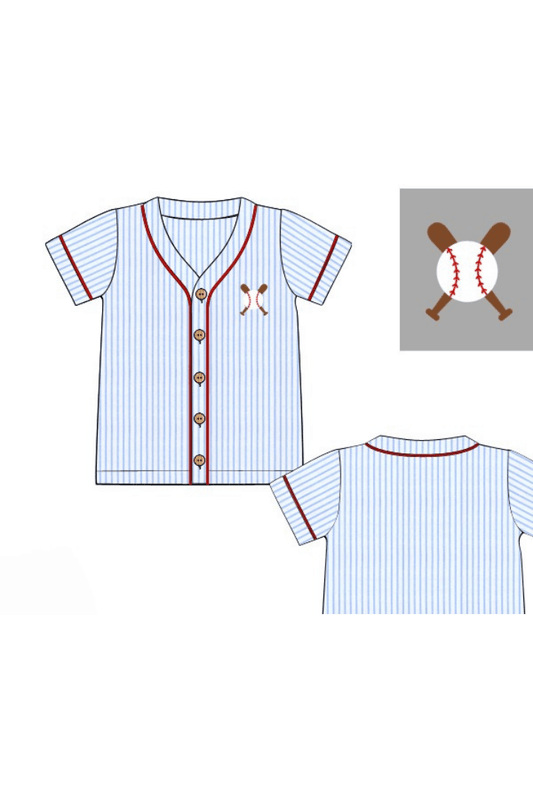 The Smocked Flamingo Apparel & Accessories Pre-Order Blue Stripe Baseball Jersey