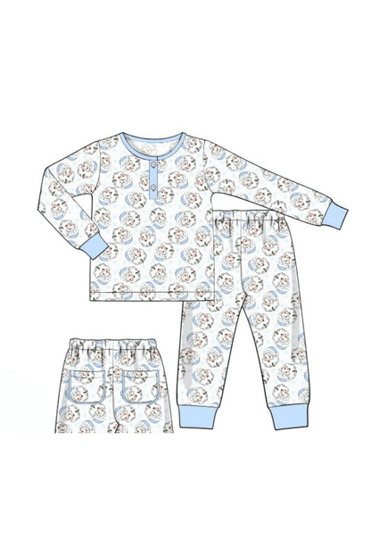 The Smocked Flamingo Apparel & Accessories Pre-Order Blue Vintage Santa Pajamas