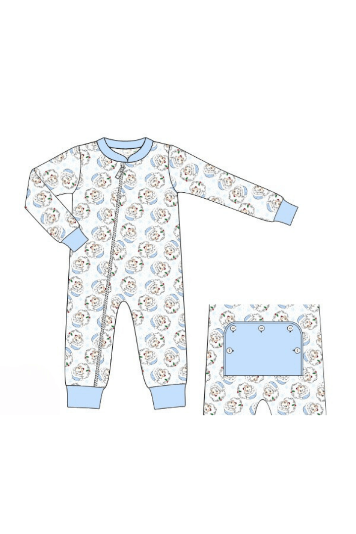 The Smocked Flamingo Apparel & Accessories Pre-Order Blue Vintage Santa Zippys