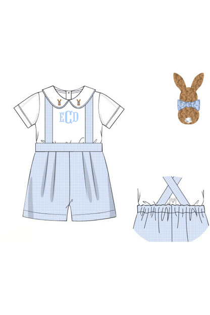 The Smocked Flamingo Apparel & Accessories Pre-Order Bullion Bunny Blue Gingham 2Pc Short Set