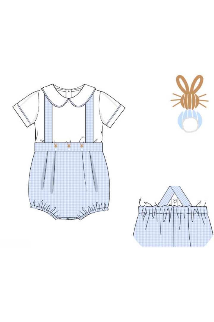 The Smocked Flamingo Apparel & Accessories Pre-Order Bullion Bunny Blue Gingham Knit Bubble Set