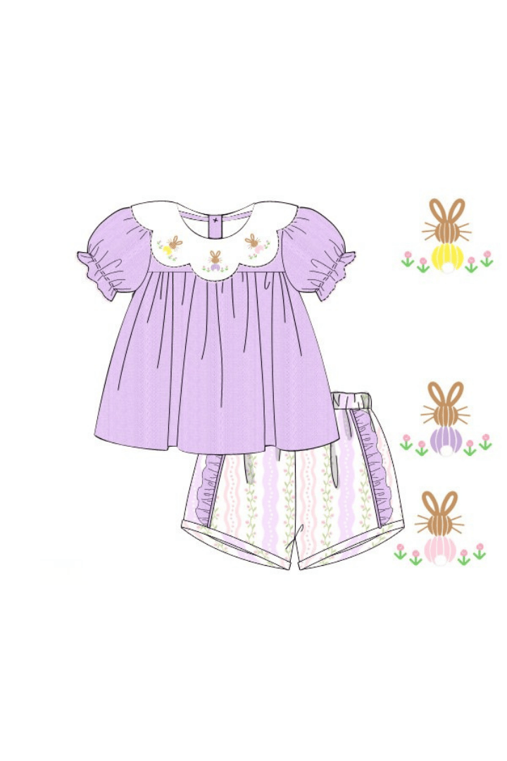 The Smocked Flamingo Apparel & Accessories Pre-Order Bullion Bunny Lavender Linen Floral Short Set