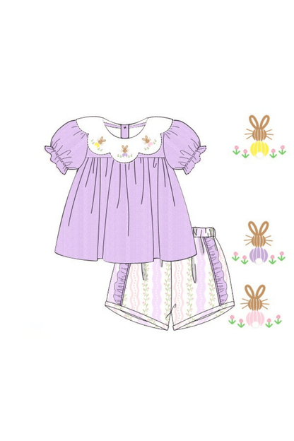 The Smocked Flamingo Apparel & Accessories Pre-Order Bullion Bunny Lavender Linen Floral Short Set