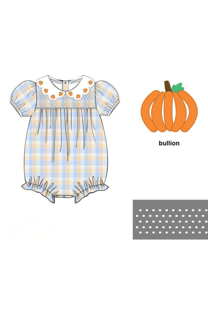 The Smocked Flamingo Apparel & Accessories Pre-Order Bullion Pumpkin Blue and Orange Plaid Bubble