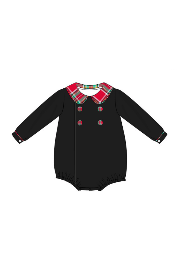 The Smocked Flamingo Apparel & Accessories Pre-Order Christmas Plaid Black Corduroy Bubble