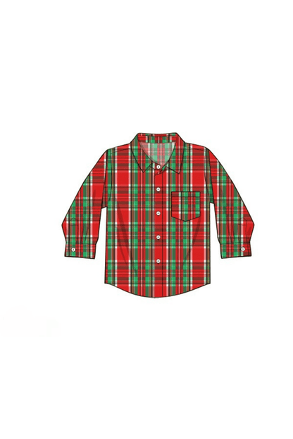 The Smocked Flamingo Apparel & Accessories Pre-Order Christmas Plaid Button Down Shirt