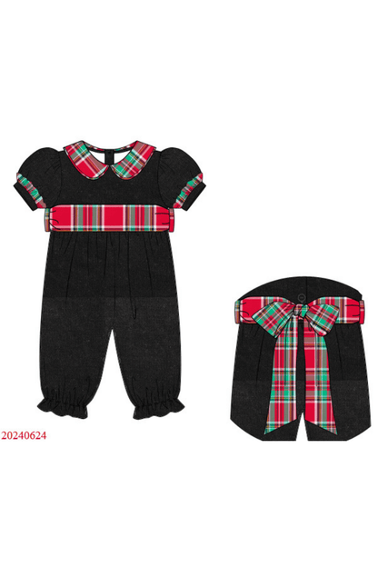 The Smocked Flamingo Apparel & Accessories Pre-Order Christmas Plaid Corduroy Bow Romper