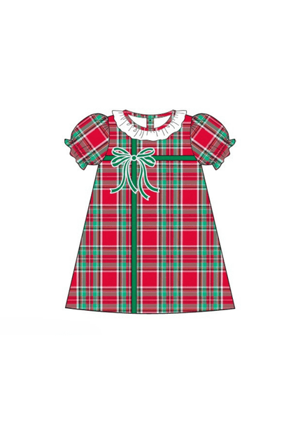 The Smocked Flamingo Apparel & Accessories Pre-Order Christmas Present Plaid Bow Dress