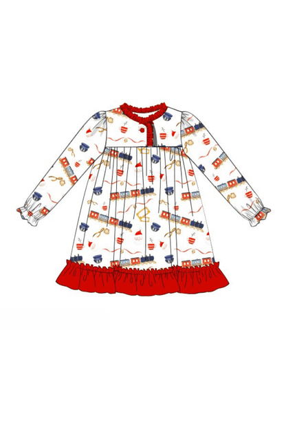 The Smocked Flamingo Apparel & Accessories Pre-Order Christmas Train Swing Ruffle Gown