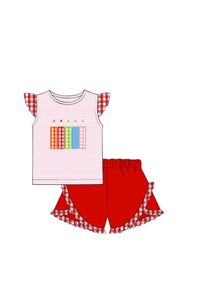 The Smocked Flamingo Apparel & Accessories Pre-Order Colored Pencils Applique Short Set