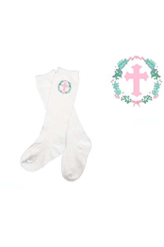 The Smocked Flamingo Apparel & Accessories Pre-Order Crochet Cross Knee Socks