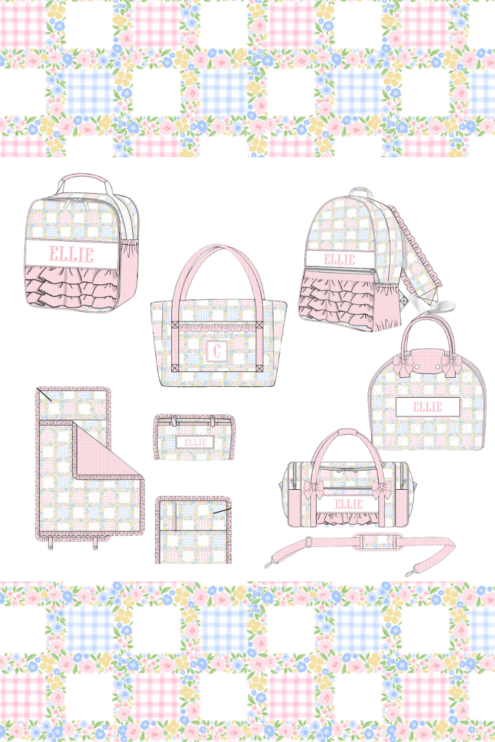 The Smocked Flamingo Apparel & Accessories Pre-Order Custom Name Pastel Patchwork Luggage