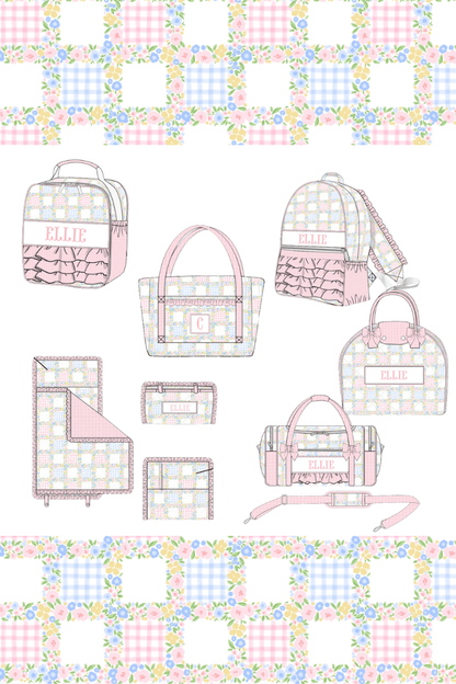 The Smocked Flamingo Apparel & Accessories Pre-Order Custom Name Pastel Patchwork Luggage