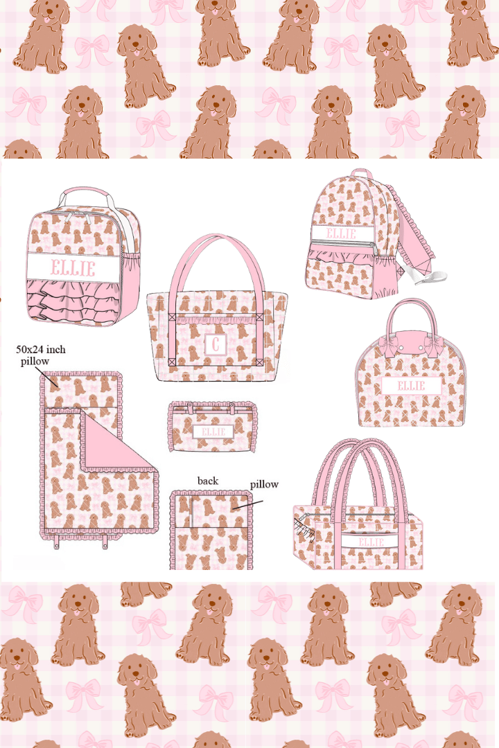 The Smocked Flamingo Apparel & Accessories Pre-Order Custom Name Pink Golden Doodle Luggage