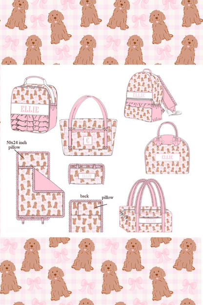 The Smocked Flamingo Apparel & Accessories Pre-Order Custom Name Pink Golden Doodle Luggage