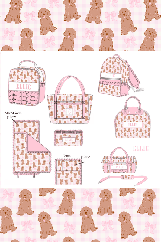 The Smocked Flamingo Apparel & Accessories Pre-Order Custom Name Pink Golden Doodle Luggage