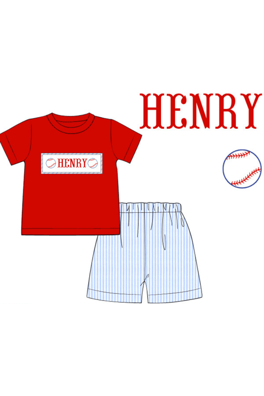 The Smocked Flamingo Apparel & Accessories Pre-Order Custom Personalized Team Baseball  Blue Pinstripe Short Set