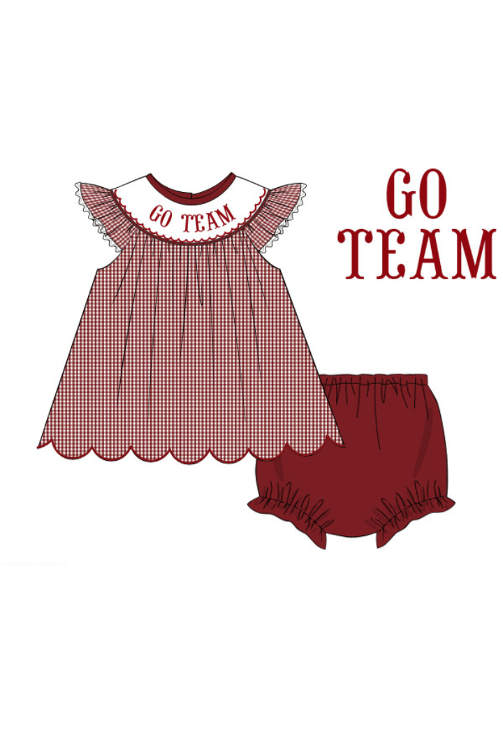 The Smocked Flamingo Apparel & Accessories Pre-Order Custom Personalized Team White and Maroon Bloomer Set