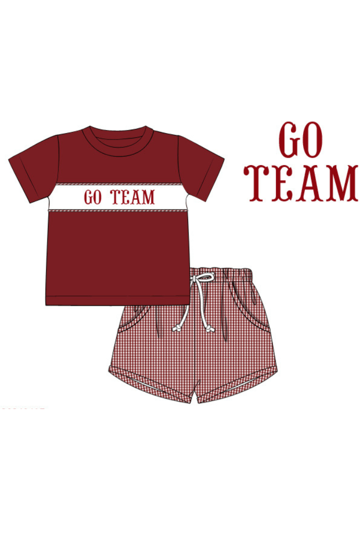 The Smocked Flamingo Apparel & Accessories Pre-Order Custom Personalized Team White and Maroon Short Set