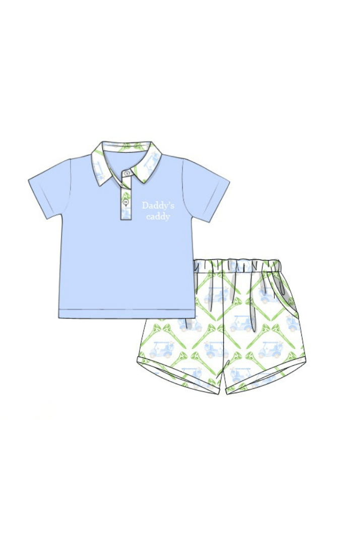 The Smocked Flamingo Apparel & Accessories Pre-Order Daddy's Caddy Polo Short Set