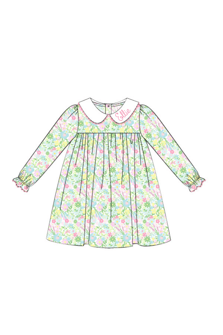 The Smocked Flamingo Apparel & Accessories Pre-Order Ellie Floral Peter Pan Collar Long Sleeve Dress