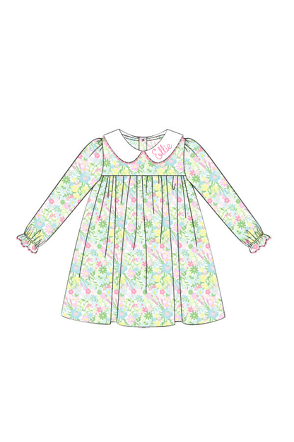 The Smocked Flamingo Apparel & Accessories Pre-Order Ellie Floral Peter Pan Collar Long Sleeve Dress