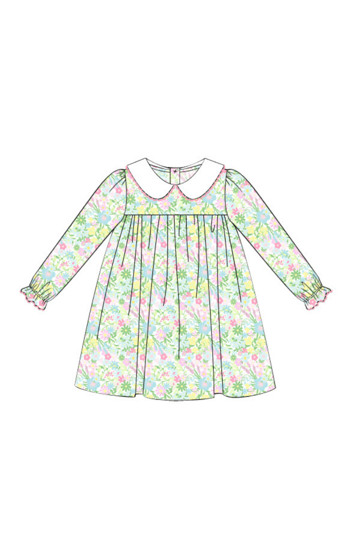 The Smocked Flamingo Apparel & Accessories Pre-Order Ellie Floral Peter Pan Collar Long Sleeve Dress