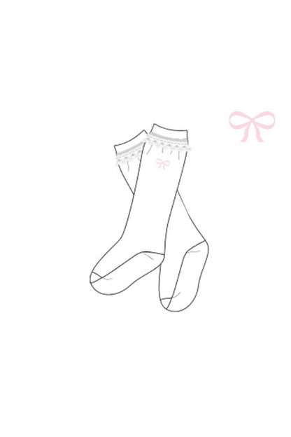 The Smocked Flamingo Apparel & Accessories Pre-Order Embroidere Bow Lace Socks