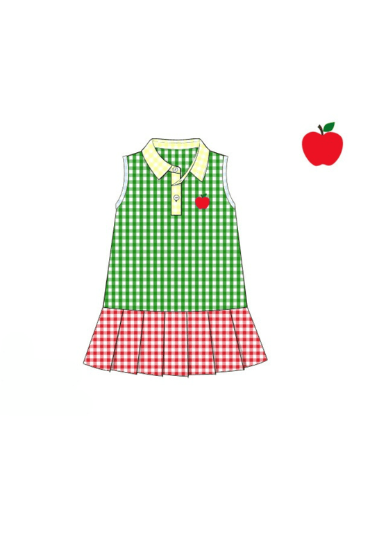 The Smocked Flamingo Apparel & Accessories Pre-Order Embroidered Apple Color Block Gingham Tennis Dress