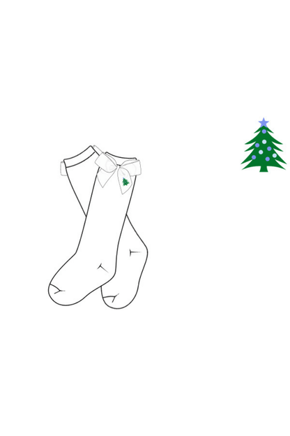 The Smocked Flamingo Apparel & Accessories Pre-Order Embroidered Blue Christmas Tree  Bow Socks