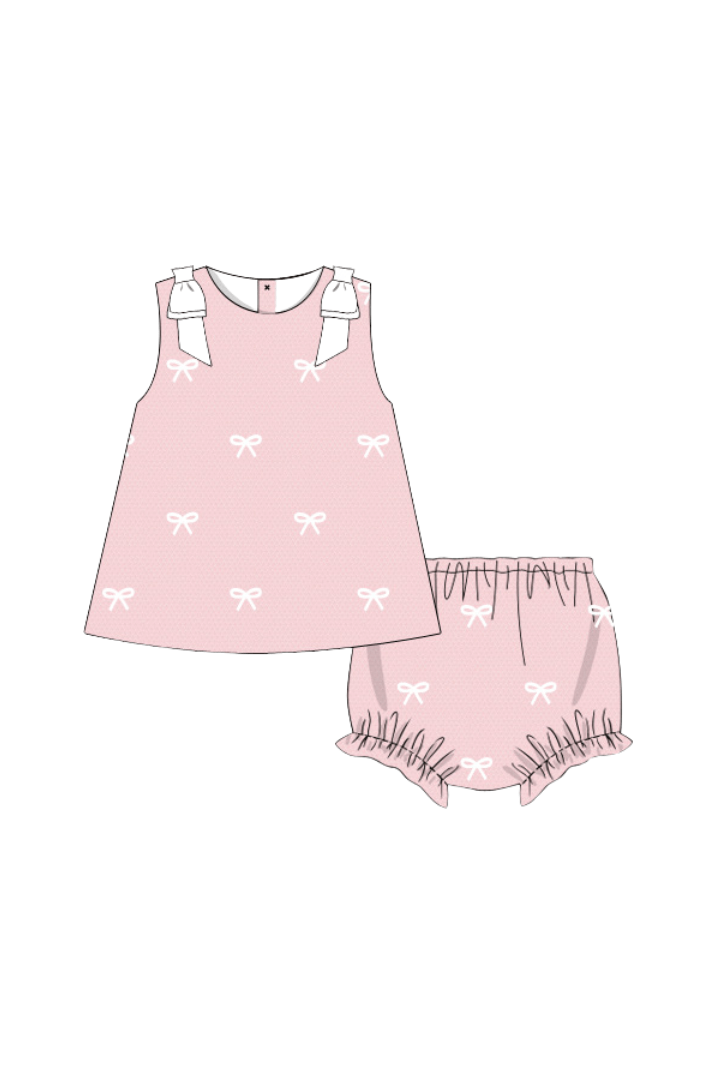 The Smocked Flamingo Apparel & Accessories Pre-Order Embroidered Bow Pink Honeycomb Bloomer Set