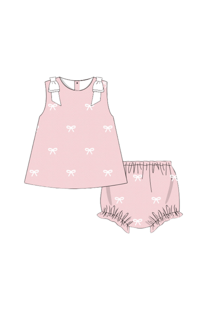 The Smocked Flamingo Apparel & Accessories Pre-Order Embroidered Bow Pink Honeycomb Bloomer Set