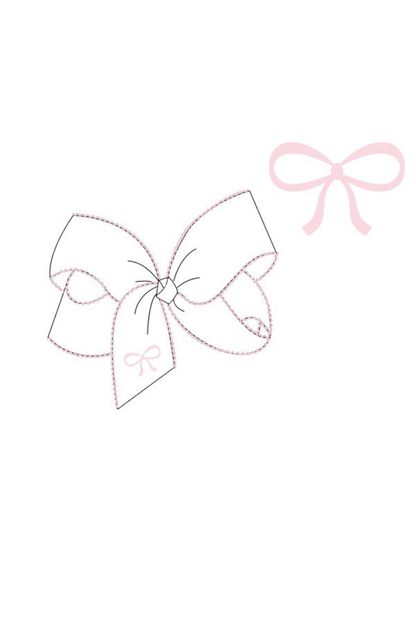 The Smocked Flamingo Apparel & Accessories Pre-Order Embroidered Bow Scalloped Edge Grosgrain Bow White/Pink