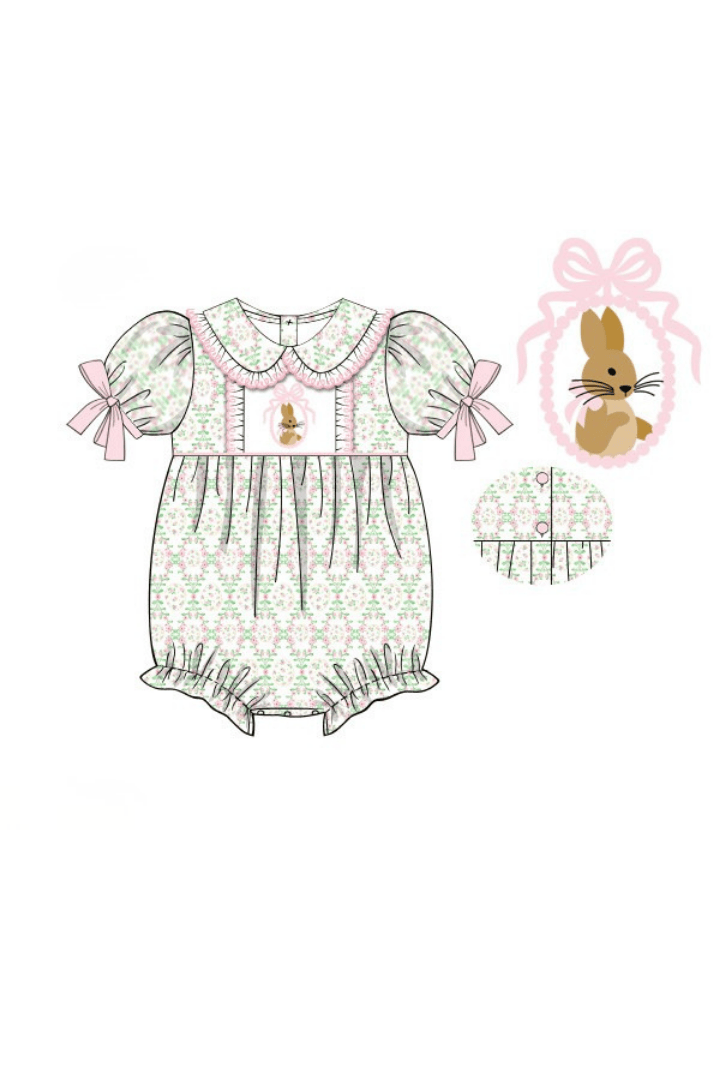 The Smocked Flamingo Apparel & Accessories Pre-Order Embroidered Bunny Easter Floral Bubble