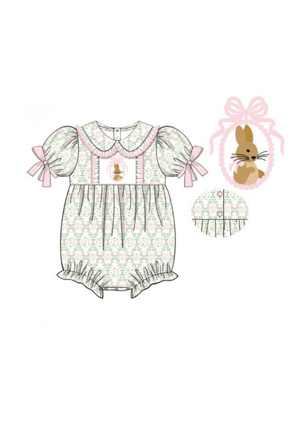 The Smocked Flamingo Apparel & Accessories Pre-Order Embroidered Bunny Easter Floral Bubble