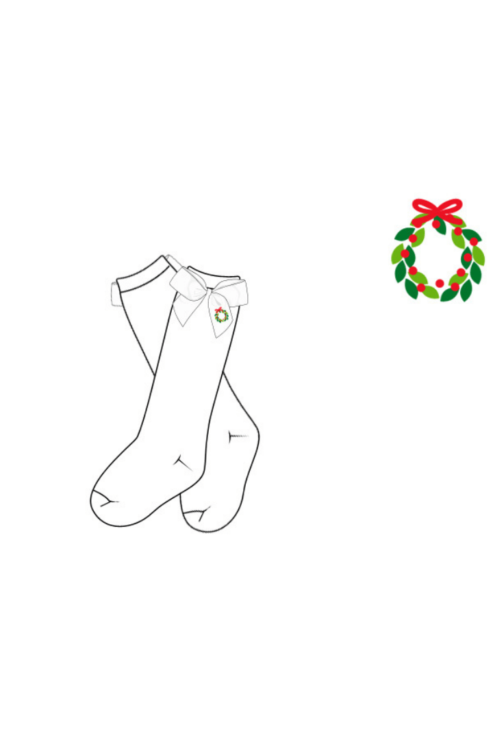 The Smocked Flamingo Apparel & Accessories Pre-Order Embroidered Christmas Wreath Bow Socks