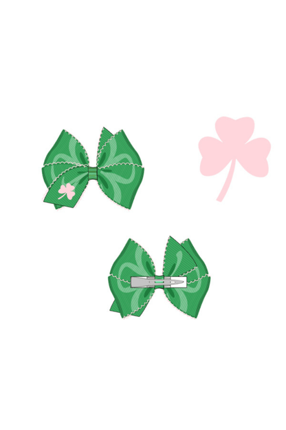 The Smocked Flamingo Apparel & Accessories Pre-Order Embroidered Clover Scalloped Edge Grosgrain Bow Green/Pink