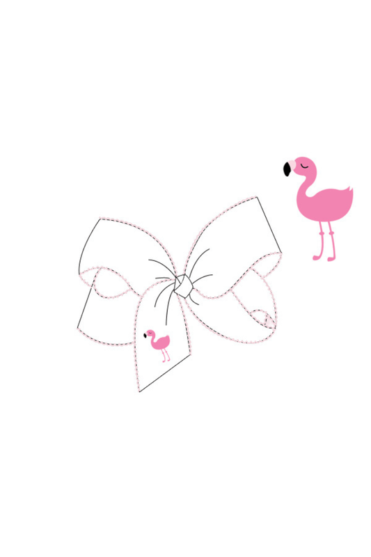 The Smocked Flamingo Apparel & Accessories Pre-Order Embroidered Flamingo Scalloped Edge Grosgrain Bow White/Pink